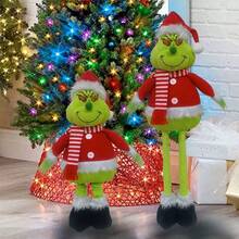 1pcChristmas Telescopic Standing Figure Christmas Decoration Grinch Green-Haired Monster Figurine Home Decor Christmas Decorations Room Decor