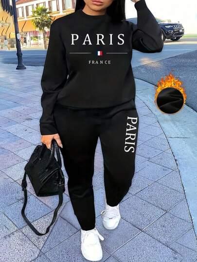 Conjunto set 2 piezas dama mujer casual sudadera hoodie bordado pecho jogger cintura elástica ajustable cordones cómodo calientito otoño invierno moderno