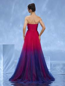 DELLA COUTURE 优雅奢华的红蓝渐变串珠亮片贴花露肩及地晚礼服，非常适合宴会、婚礼、舞会和派对等正式场合。 - 紅色 - 查看 10