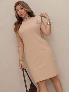 MIA MIA MODAS Midi Dress, Wide Knit Tank Top, U-Neck, With Side Pockets - Beis - Ver 5