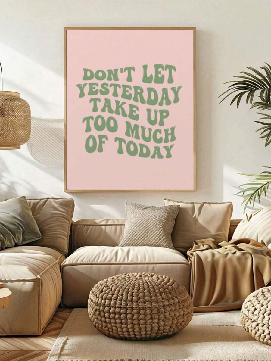 1 pieza Cuadro de arte de pared positivo Impresiones de lienzo verde salvia Pinturas Carteles de tipografía Decoración estética retro para dormitorio, sala de estar u oficina, decoración de apartamento sin marco