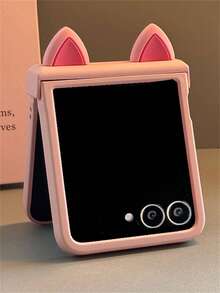 Carcasă de protecție mată maro cu suport pentru urechi în formă de inimă drăguță, compatibilă cu Samsung Galaxy Z Flip7 Flip6 ZFlip5 4 3, cu șnur din nailon, anti-cădere, pliabilă, rezistentă la cădere, pentru PC