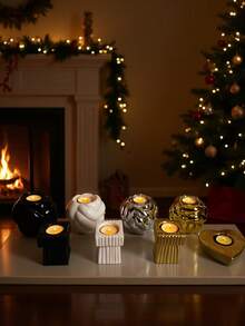 1pc Ceramic Christmas Candlestick, Candle Holder, Suitable For Gifts, Parties, Holidays, Home, Hotel, Restaurant Decor