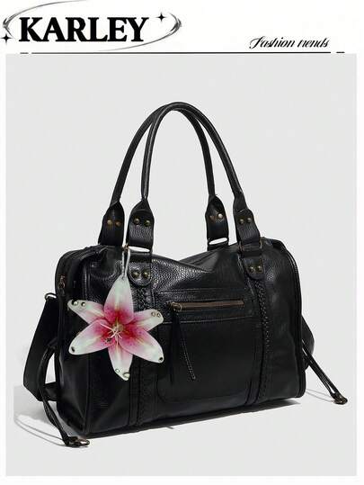 New Design Women Handbag Washed Leather Tote Bag Large Capacity Purses Vintage Shoulder Bag For Lady Black, Duffel Bag