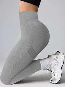 1 chiếc quần legging thể thao nữ không đường may, co giãn cao, thích hợp cho chạy bộ, đạp xe, tập thể dục và nhiều hoạt động thể thao khác. Quần bó mùa xuân. - Màu Xám nhạt - Xem 6