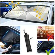 Protector parabrisa cubre sol coche parasoles auto sombrilla, accesorio para protección solar, mejora confort dentro del vehículo, instalación fácil, resistente al calor, tamaño universal adaptable - Negro - Ver 9