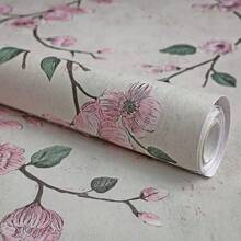 1 Roll Of Beige Pink Plum Blossom Peeling Self-Adhesive Wallpaper PVC Vinyl Self-Adhesive Touch Paper Suitable For Bedroom Renovation Living Room Stickers Dormitory Hotel Renovation Home Decoration And Furniture Renovation Wall Stickers DIY17.7 In X 393.7/196.8/118.1/39.3 In
