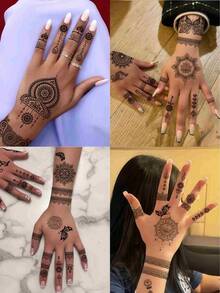 10 Blatt schwarze Henna Tattoos mit Mandala Blumen Schmetterling, wasserfeste temporäre Finger- und Handtattoos Aufkleber für tägliches Make-up, Festivals, Partys, Abschlussbälle und Accessoires