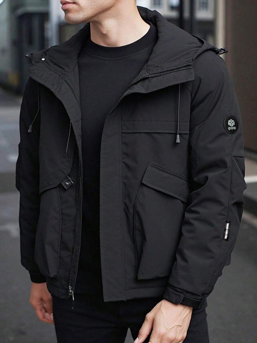 Men's Winter Hooded Jacket Outdoor Casual Streetwear Coat - Black - View 1
