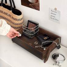 1pc Premium Wooden Desktop Makeup Organizer, Chinese Retro Style Vanity Tray, Storage Rack