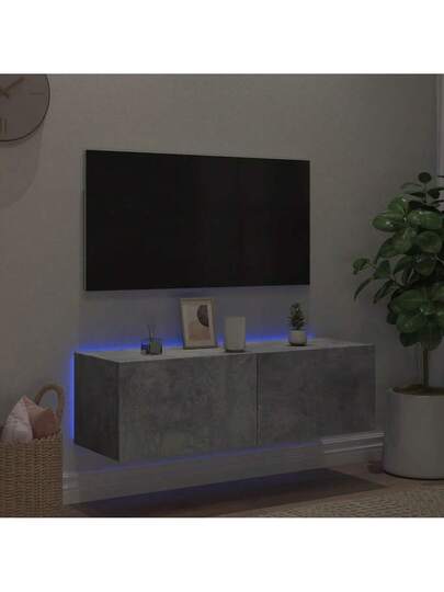 VidaXL TV Wand Unit LED Lighting 100x35x31 Cm Concrete Grijs view 5