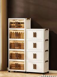 5-Tier Stackable Plastic Storage Bins With Lids - Closet Organizer & Storage Cabinet, 32 Sides Wide Folding Bin, Collapsible Storage Containers, Crafts, Organizing & Storage Bins For Home, Pantry, Office, Dorm (Without Wheels)