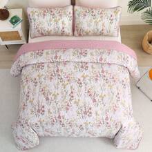 2025 Pink Floral Coverlet Set-Floral Quilted Bedspread Sets (3Pcs),Suitable For Bedroom, Home Room Decor, Dorm Decoration, Valentine Day Gifts, All Seasons - 粉色 - 查看 4