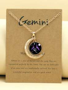 1/12pcs 12 Zodiac Glow-In-The-Dark Moon Pendant Necklace, Fashionable Personalized Constellation Card Necklace