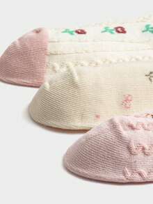 Balabala Calcetines para niñas, nuevos de otoño, de media caña, estampado jacquard, paquete de 3 - Tonos rojos y blancos. - Ver 5