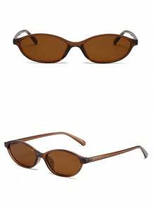 1pc Oval Shaped Small Frame Fashion Glasses, Retro, Personalized, Versatile, Casual And Elegant Women's Glasses Suitable For Daily Wear, Back To School Wear, Vacation Travel, College Style, Summer Beach Accessories, Women's Accessories - Brown - View 7