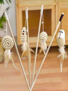 1 pezzo Bacchetta di legno per giocare con i gatti con campanello, stile casuale, giocattolo interattivo per gatti, asta lunga con piume colorate e campanello, accessori per animali domestici, ricambio per bacchetta con piume per gatti, adatto per esercizio e intrattenimento dei gatti, bacchetta da tenere in mano, vari insetti intercambiabili sulla testa, ricambio per bacchetta per giocare con i gatti