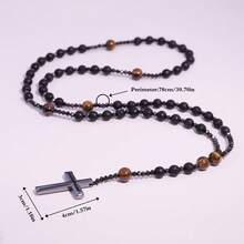1 pieza Collar de estilo bohemio con piedras naturales, cuentas de piedra volcánica, hematita, ónix negro y colgante de cruz, adecuado para uso diario en todas las estaciones, ideal como regalo y que trae buena suerte y riqueza
