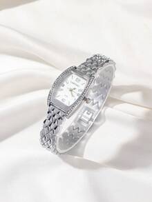 1 件 CARYINO 女士经典优雅百搭不锈钢钻石形表带石英手表，适合日常佩戴 - 銀色 - 查看 4