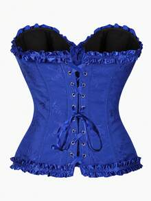 Women's Jacquard Backless Tie Camisole Shapewear Top, Butter Yellow, Suitable For New Year Party, Valentine's Day, Holiday - Royal Blue - View 3