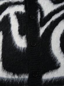 Ropa de invierno para hombres Cárdigan de cuello en V, jersey de punto de corte holgado con estampado de rayas de cebra, estilo de calle alta - Negro - Ver 6