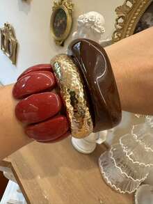 1-3 PCS Bracelet Set Resin Bangle Red White Gold Glossy Chunky Fashion Acrylic Gift For Girlfriend, Holiday Gift, Suitable For Daily Wear, Valentine's Day Gift, Date Wear