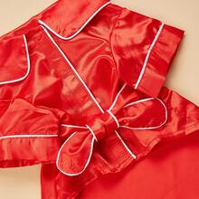1pc Satin Solid Color Handmade Trim Waistband Comfortable Pet Pajamas For Cats And Dogs, All-Season Wearable Home Loungewear Sleepwear, Christmas Decoration - Red - View 10