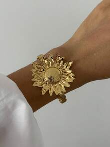 Brățară elegantă retro pentru femei, la modă, în formă de geometrică, din oțel inoxidabil cu frunze metalice și motive florale