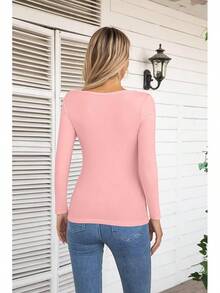 Womens Fashion Fall Cutout Long Sleeve Ribbed Slim Fitted Tops Shirts Tee Tshirts - Long-light Pink - View 4