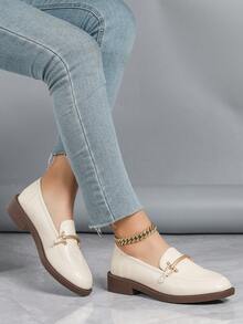 Giày lười đế bằng mũi tròn dành cho nữ, giày thường ngày màu mơ/nâu đa năng cho mùa xuân, mùa thu, mùa thu, mùa thu và mùa đông - Màu be - Xem 5