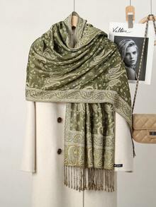 1 pezzo Sciarpa/Scialle decorativo da donna alla moda e caldo con stampa a motivo di anacardi, Hijab classico paisley e scialle hijab per abaya