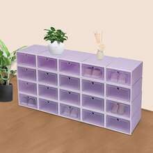 Confezione da 20 scatole per scarpe, organizer per scarpe, contenitori impilabili in plastica con coperchi per donne/uomini, pieghevoli e versatili per scarpe da ginnastica trasparenti - Viola - Visualizzare 7