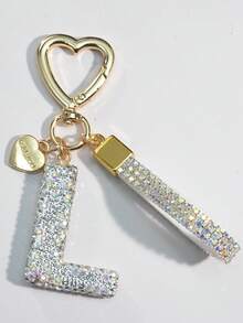 1pc White Ceramic Rhinestone Letter Keychain, Cute Personalized Bag/Car Key Chain, Simple Heart Decor For Mom, Friends, Valentine's Day Halloween Accessories Teachers Day Christmas Gift Ideas Bag Accessories Lanyards With Id Holder Car Accessories Bag Charms