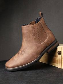 1 para nowych męskich skórzanych butów retro z elastycznym panelem, cholewką ze skóry PU, gumową podeszwą, antypoślizgowymi, wygodnymi, codziennymi butami ze skóry - Brązowy - Zobacz 6