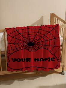 Customizable Text & Spider Web Pattern Blanket, Personalized Photo Throw Blanket For Baby Infant Nursery Decor, Baby Shower Gift - Multicolor - View 6