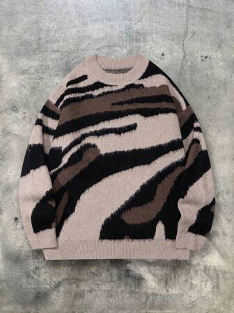 BAI YUE Streetwear Stickad Tröja: Mjuk, lös passform, flerfärgad rund halsringning, herr, för jul, nyårsoutfit, långärmad topp