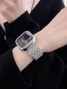 1 pieza Compatible con correa de , Compatible con banda de , Compatible con Apple Watch 38/40/41/42/44/45/46/49mm, Joyería de plata para damas con diamantes brillantes y rhinestones para reemplazar la correa metálica, Compatible con Apple Watch Ultra 2/Ultra 10/9/8/7/6/5/4/3/2/1/Se, Compatible con accesorios de . Correa de reloj inteligente