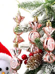 6 件迷你圣诞糖果挂饰，闪亮拐杖糖造型，圣诞树糖果薄荷糖挂饰，配金色绳子，适用于圣诞派对和家居装饰