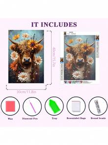 1pc Adult DIY Diamond Painting Kit, Big Yellow Cow Pattern, Adult Painting Set For Home Wall Decor, Suitable For Adult Beginners, 5D Diamond Painting Kit, Ideal Gift For Friends And Family On Valentine's Day, Halloween And Christmas