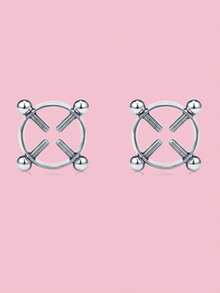 1 Pair Adjustable Clip-On Nipple Rings, Piercing-Free Body Jewelry For Women, Black/Silver, Mysterious Sexy Style - Multicolor - View 16