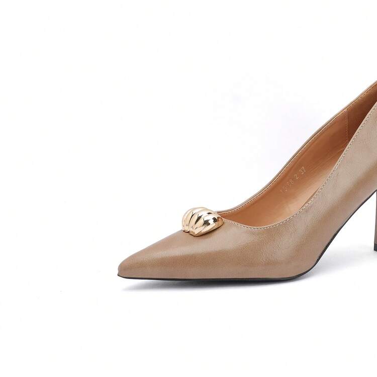 Modne i eleganckie metalowe szpilki do dojazdów do pracy - Kolor khaki - Zobacz 2