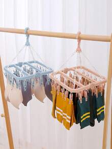 1 buc. Suport de uscare din plastic rotativ cu 32 de cleme, umeraș pliabil care economisește spațiu, potrivit pentru șosete, lenjerie intimă și articole mici, aplicabil pentru dormitor, baie, dulap și depozitare în cămin, accesoriu pentru spălătorie