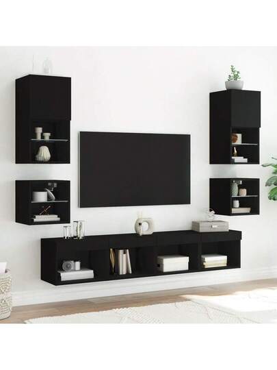 VidaXL TV Wand Unit LED Lighting 30x28.5x30 Cm Zwart view 5