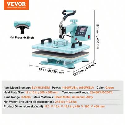 SucceBuy Heat Press Machine 12x15 Inch  8 In 1 Heat Transfer Machine 360° Swing Away T-Shirt For T-Shirts/Mugs/Hats/Plates Pink