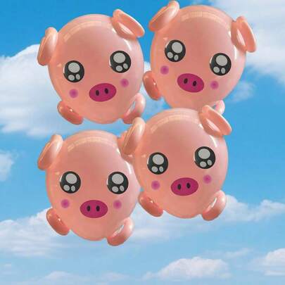 Pink Pig Balloon Party Decorations, DIY Farmhouse Animal Theme Birthday Party Decor With Pig Stickers, Pink Latex Balloons, Twist Balloons, Suitable For Birthday Party, Christmas Party, Indoor/Outdoor Photo Props