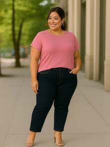 PLUS SIZE BLOUSE PLAIN CASUAL MODERN BASIC CURRENT CONTEMPORARY VISCOLYCRA - Rosa Oxidada - Ver 3