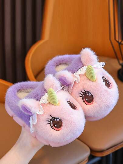 1 Pair Girls Unicorn Slippers, Warm Indoor Slippers For Kids, Autumn/Winter 2025 New Arrival