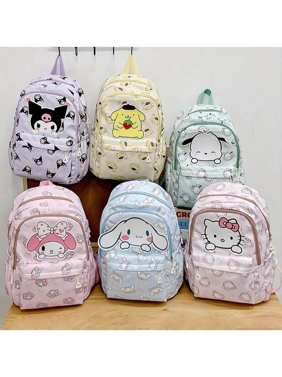 Sanrio Characters Pattern Design Backpack, Leisure Travel Backpack, Sweet College-Style Women's Backpack School Bag Bookbag