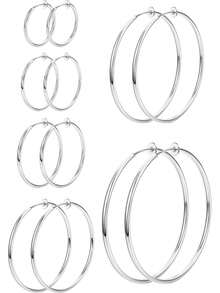 6 Pairs Clip On Hoop Earrings For Women Fake Hoop Earrings Spring Hoop Earrings Set For Non-Pierced Ears Jewelry 6 Sizes - Bạc (20/25/30/40/50/60mm) - Xem 2
