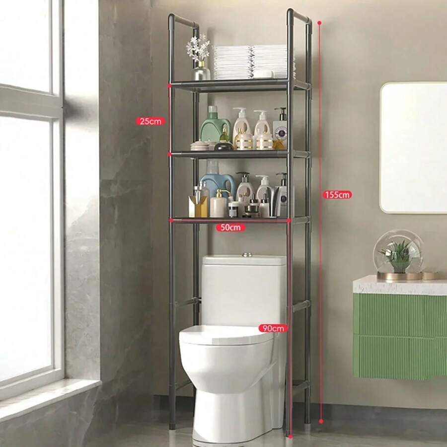 Bathroom Storage Rack Space-Saving Stand Holder MultiFunctional Floor Type Toilet Storage Racks Multilayer Washing Shelf - màu đen - Xem 1